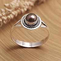 Cultured pearl single-stone ring, 'Perfect Shield' - Cultured Pearl & Sterling Silver Single Stone Ring from Bali