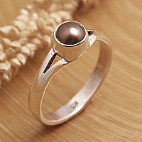 Cultured pearl solitaire ring, 'Petite Chic'