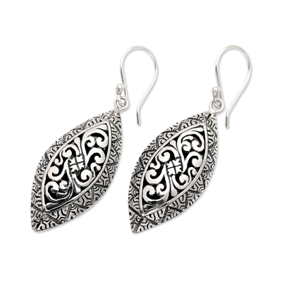 Sterling silver dangle earrings, 'Balinese Foliage' - Traditional Sterling Silver Dangle Earrings Crafted in Bali