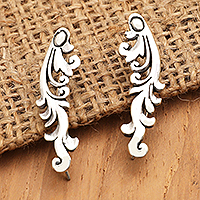 Sterling silver ear climbers, 'Klungkung Divinity' - Polished Traditional Sterling Silver Ear Climbers from Bali