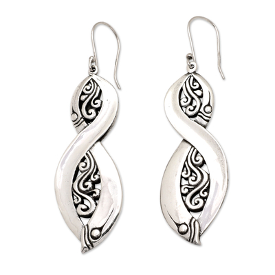 Sterling silver dangle earrings, 'Infinite Royalty' - Windy Traditional Sterling Silver Dangle Earrings from Bali