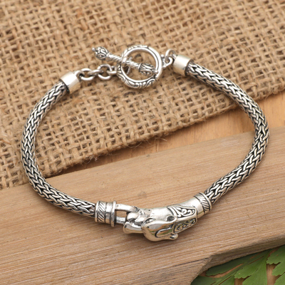 Bali Sterling Silver Dragon Clasp Snake Chain Bracelet
