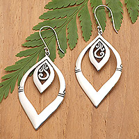 Sterling silver dangle earrings, 'Klungkung Secrets' - Bamboo-Themed Sterling Silver Dangle Earrings from Bali