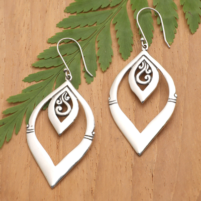 Sterling silver dangle earrings, 'Klungkung Secrets' - Bamboo-Themed Sterling Silver Dangle Earrings from Bali