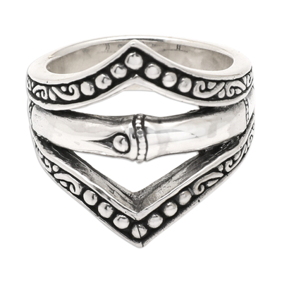 Sterling silver cocktail ring, 'Sacred Peaks' - Traditional Geometric Sterling Silver Cocktail Ring