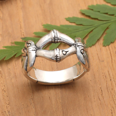 Sterling silver band ring, 'Palatial Bamboo' - Bamboo-Themed Sterling Silver Band Ring Crafted in Bali