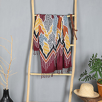 Batik rayon scarf, 'Ocean Splendor' - Fringed Rayon Scarf Handcrafted in Java with Batik Motifs