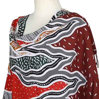 Batik rayon scarf, 'Marine Magic' - Rayon Scarf Handmade in Java with Fringe and Batik Motifs