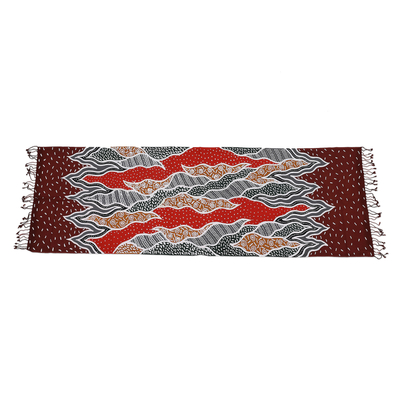 Bufanda de rayón batik - Bufanda de Rayón Hecha a Mano en Java con Motivos de Flecos y Batik