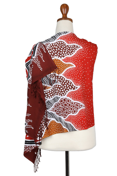 Batik-Rayon-Schal – Bunter Schal aus Batik-Rayon mit Fransen, handgefertigt in Java