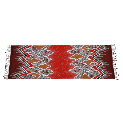 Batik rayon scarf, 'Divine Sunset' - colourful Fringed Batik Rayon Scarf Handcrafted in Java