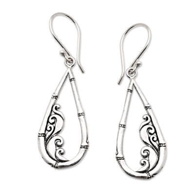 Sterling silver dangle earrings, 'Bamboo Drops' - Bamboo-Themed Drop-Shaped Sterling Silver Dangle Earrings
