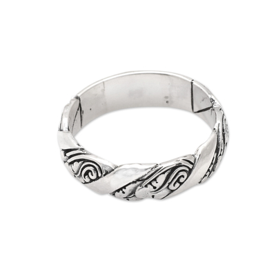 Sterling silver band ring, 'Classic Present' - Traditional Sterling Silver Band Ring with Leafy Details