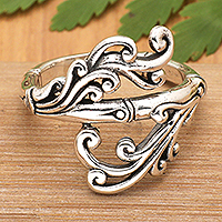 Sterling silver cocktail ring, 'Bamboo Winds' - Windy Bamboo-Themed Sterling Silver Cocktail Ring from Bali