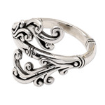 Sterling silver cocktail ring, 'Bamboo Winds' - Windy Bamboo-Themed Sterling Silver Cocktail Ring from Bali