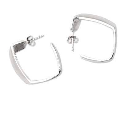 Sterling silver half-hoop earrings, 'Geometric Dame' - Minimalist Geometric Sterling Silver Half-Hoop Earrings