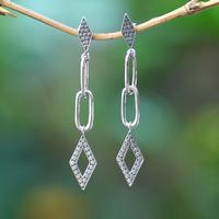 Pendientes colgantes de plata de ley, 'Gianyar Diamonds' - Pendientes colgantes geométricos de plata de ley hechos en Bali