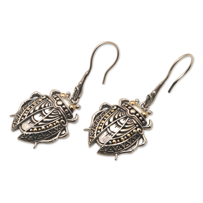Gold-accented sterling silver dangle earrings, 'Ladybug's Grace' - 18k Gold-Plated Sterling Silver Ladybug Dangle Earrings