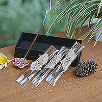 Ceramic incense set, 'Frangipani Sweetness' - Incense Set with 18 Sticks and a Pink Floral Ceramic Holder