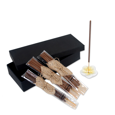 Aromatherapy boxed gift set, 'Plumeria Sunrise' - Aromatherapy Boxed Gift Set with 18 Incense Sticks & Holder