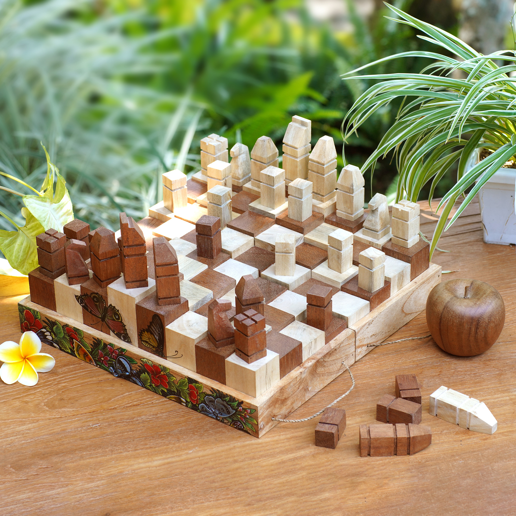 Chess set, Forest vs Flowers chess, themed chess set, botanical chess,  nature gifts, unique chess, chess set puzzle board, encasing nature