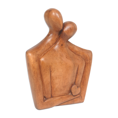 Wood sculpture, 'Valentine Couples' - Valentine-Themed Suar Wood Sculpture of a Couple in Love