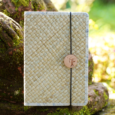 Natural fiber journal, 'Archer's Memories' - Handcrafted Natural Fiber Journal with Tropical Batik Motifs