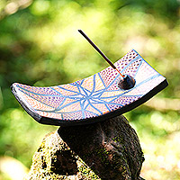 Ceramic incense holder, 'Starfish Aura' - Hand-Painted Starfish Ceramic Incense Holder in Warm Hues