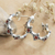 Garnet half-hoop earrings, 'Red Rhombus' - Sterling Silver & Garnet Geometric-Themed Half-Hoop Earrings