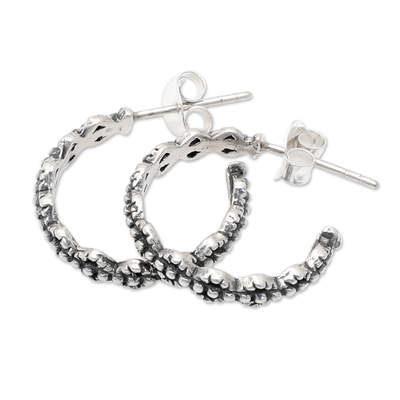 Sterling silver half-hoop earrings, 'Night Changes' - Sterling Silver Half-Hoop Earrings with Oxidized Finish