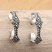 Sterling silver half-hoop earrings, 'Pretty Girls' - Traditional Balinese Sterling Silver Half-Hoop Earrings