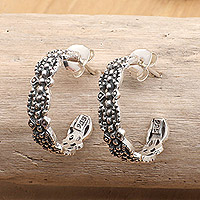 Sterling silver half-hoop earrings, 'Perfect Glaze' - Balinese Made Sterling Silver Half-Hoop Earrings