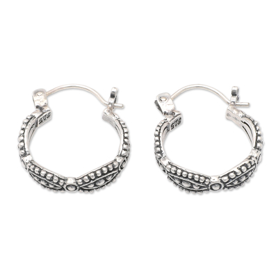 Sterling Silver Hoop Earrings with Balinese Motifs - Timeless Classics ...