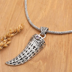 Men’s amethyst pendant necklace, 'Mighty Purple' - Men’s 925 Silver Fang Pendant Necklace with Amethyst Stone