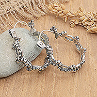 Sterling silver hoop earrings, 'Love Medley' - Sterling Silver Hoop Earrings with Oxidized Finish from Bali