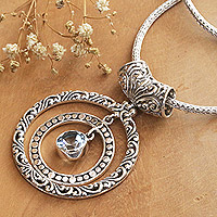 Blue topaz pendant necklace, 'Hypnotic Azure' - 925 Silver Pendant Necklace with Dangling Blue Topaz Stone