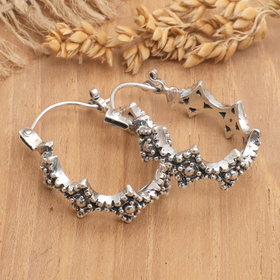 Sterling silver hoop earrings, 'Perfect Rhombus' - Geometric-Themed Sterling Silver Hoop Earrings from Bali