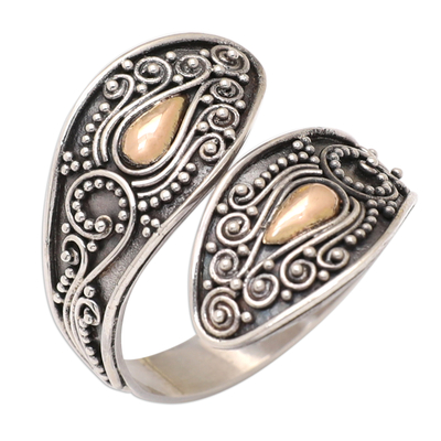 Gold-accented wrap ring, 'Cobra Spirit' - 18k Gold-Accented Cobra-Inspired Wrap Ring from Bali