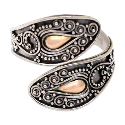 Gold-accented wrap ring, 'Cobra Spirit' - 18k Gold-Accented Cobra-Inspired Wrap Ring from Bali