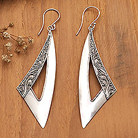 Sterling silver dangle earrings, 'Sail to Badung' - Traditional Triangular Sterling Silver Dangle Earrings
