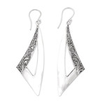 Sterling silver dangle earrings, 'Sail to Badung' - Traditional Triangular Sterling Silver Dangle Earrings