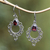 Garnet dangle earrings, 'Passionate Morning Flowers' - Swirling Sterling Silver Dangle Earrings with Garnet Gems (image 2) thumbail