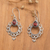 Garnet dangle earrings, 'Passionate Morning Flowers' - Swirling Sterling Silver Dangle Earrings with Garnet Gems (image 2b) thumbail