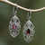 Garnet filigree dangle earrings, 'Perseverance Eyes' - Sterling Silver Filigree Dangle Earrings with Garnet Jewels (image 2) thumbail