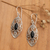 Onyx filigree dangle earrings, 'Guard Eyes' - Sterling Silver Filigree Dangle Earrings with Onyx Jewels