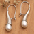 Cultured pearl drop earrings, 'Pearly Sophistication' - Polished Sterling Silver Drop Earrings with White Pearls (image 2) thumbail