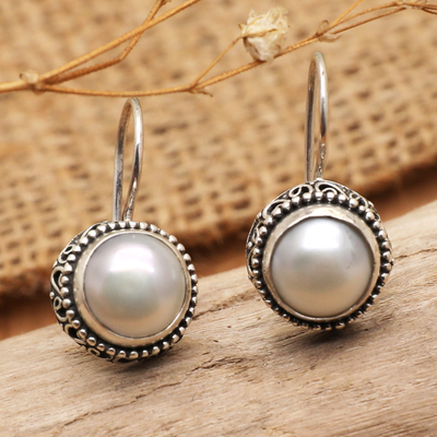 Cultured pearl drop earrings, 'Marine Grace' - Traditional Sterling Silver Drop Earrings with Grey Pearls
