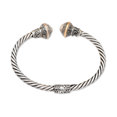Gold-accented cuff bracelet, 'Paradisiacal Harmony' - Traditional 18k Gold-Accented Sterling Silver Cuff Bracelet