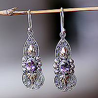 Gold-accented amethyst dangle earrings, 'Flaming Wisdom'