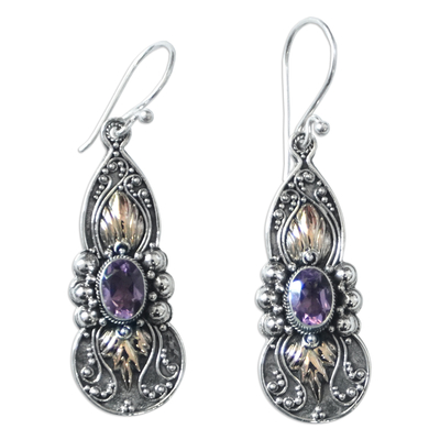 Gold-accented amethyst dangle earrings, 'Flaming Wisdom' - 18k Gold-Accented Dangle Earrings with Faceted Amethyst Gems